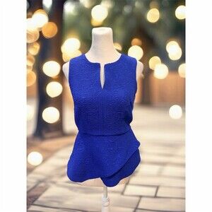 XOXO Blouse Womens Size S Royal Blue Textured Peplum Sleeveless Keyhole